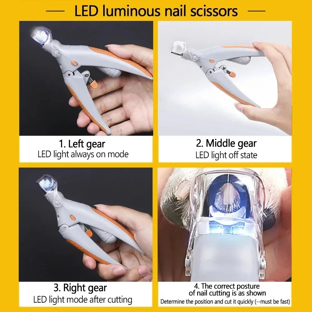 🐶🐱Cortador de Unhas para Cães e Gatos com LED e Lupa 5x – Corte Seguro e Sem Estresse✂️💡