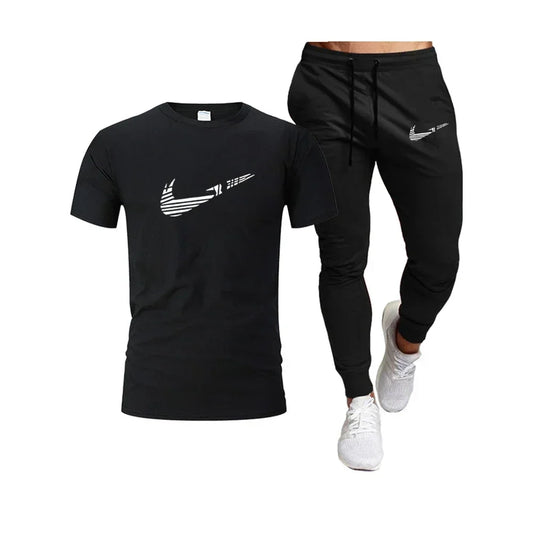 🏃 Conjunto Esportivo Masculino Verão – Camiseta de Algodão + Calça Jogger Leve✨